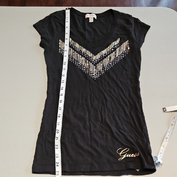 Guess Black Fitted Sparkly / Studded Tee - Picture 6 of 8